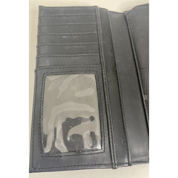 ESPRIT Womens Black Faux Leather Tri-Fold Wallet VTG 90s 12 Card Holder Photo ID - Picture 13 of 16